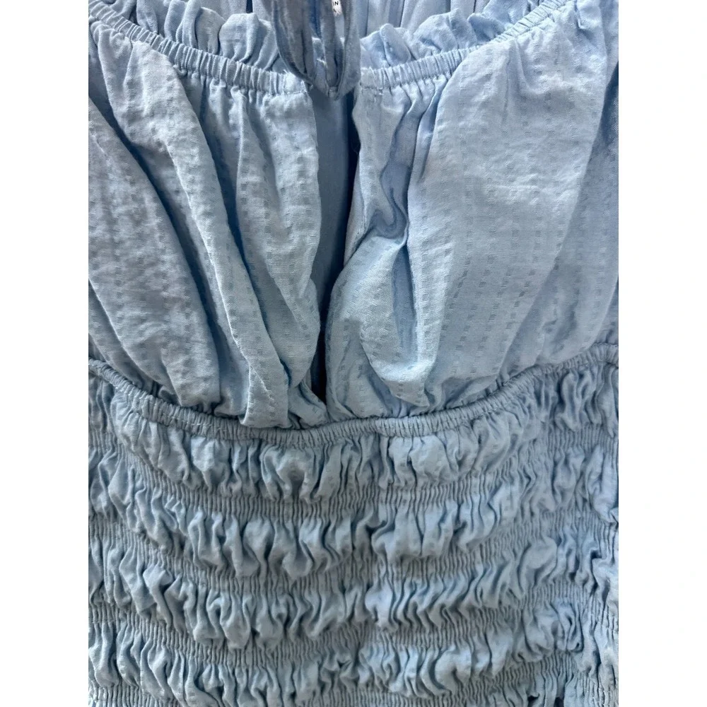 LE LIS Light Blue Smocked Puff Sleeve Midi Dress M Milkmaid Cottagecore Coquette - Picture 6 of 16